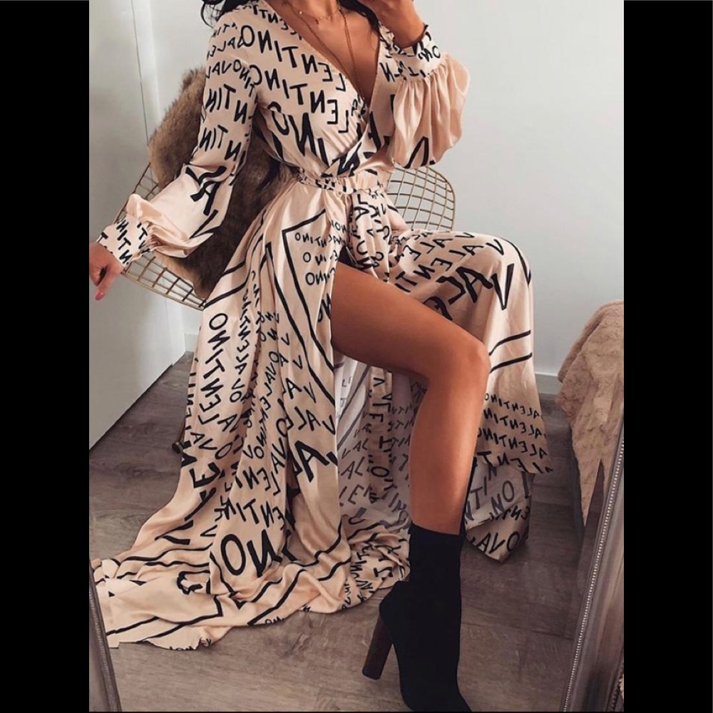 Designer Nude maxi wrap dress